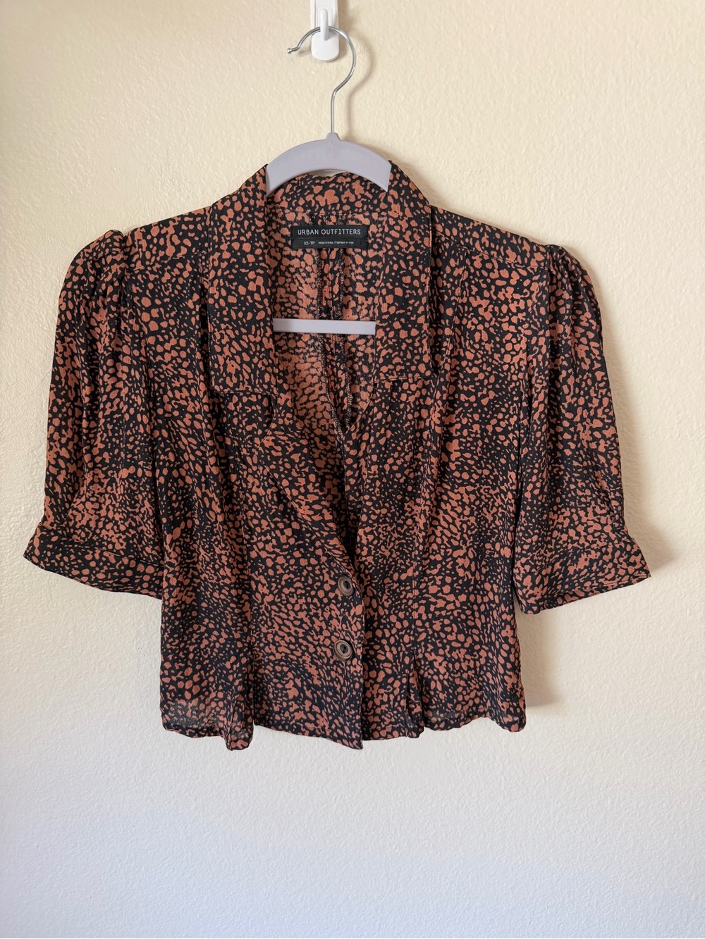 Urban Outfitters Black and Rust Printed Short Sleeve Blouse
